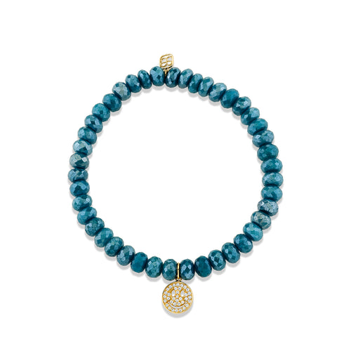 Gold & Diamond Pave Happy Face on Mystic Teal Quartz
