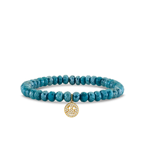 Gold & Diamond Pave Happy Face on Mystic Teal Quartz