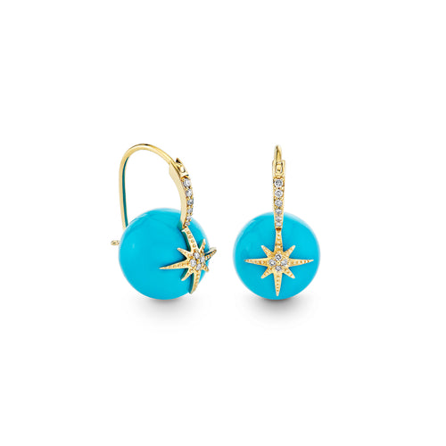 Gold & Diamond Starburst Turquoise Earrings