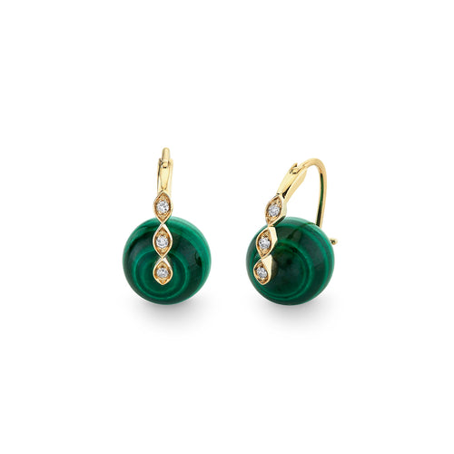 Gold & Diamond Marquise Eye Malachite Earrings
