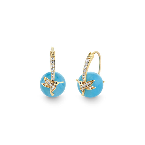 Gold & Diamond Hummingbird Aquamarine Earrings