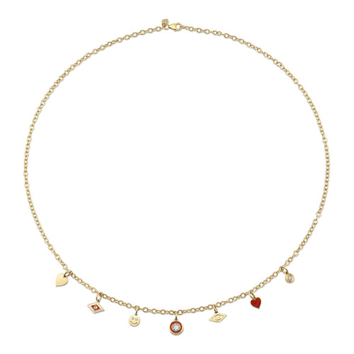 Gold & Diamond Multi Icon Charm Necklace