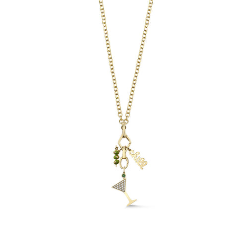 Gold & Diamond Martini Multi Charm Necklace