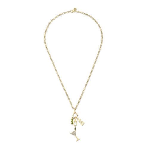 Gold & Diamond Martini Multi Charm Necklace