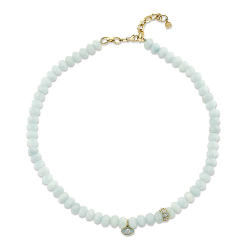 Gold & Diamond Enamel Marquise Eye Aquamarine Necklace