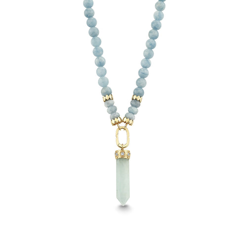 Gold & Diamond Aquamarine Marquise Eye Large Stone Point Charm Necklace
