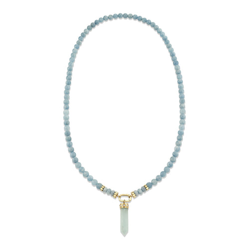 Gold & Diamond Aquamarine Marquise Eye Large Stone Point Charm Necklace