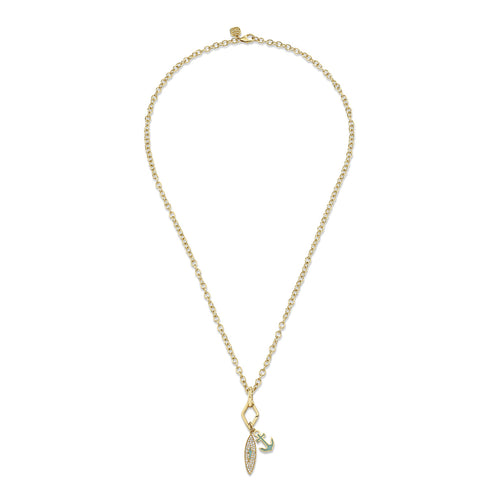 Gold & Diamond Surfboard and Anchor Charm Necklace