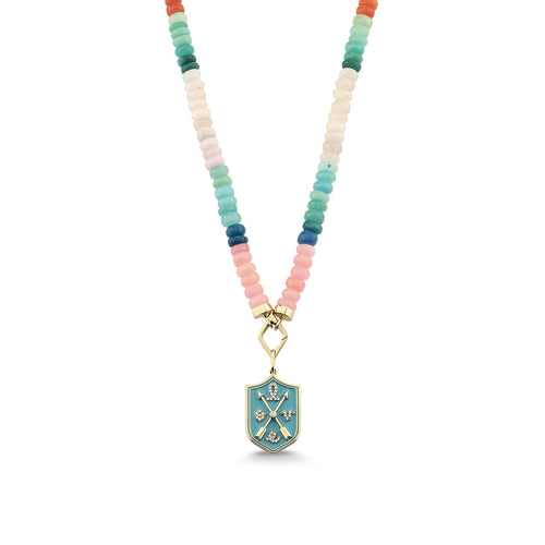Gold & Diamond Love Crest Multi Charm Opal Necklace