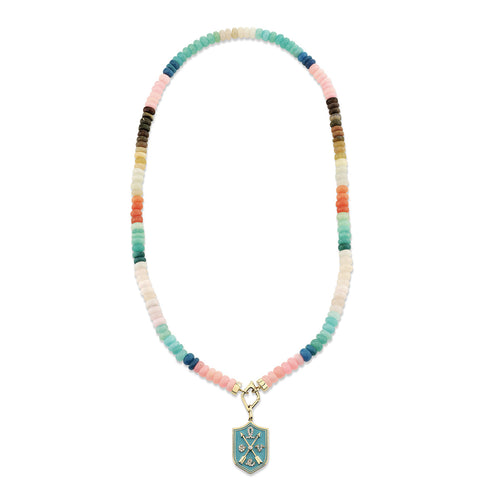 Gold & Diamond Love Crest Multi Charm Opal Necklace
