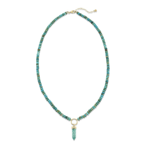Gold & Diamond Short Carved Stone Point Turquoise Necklace