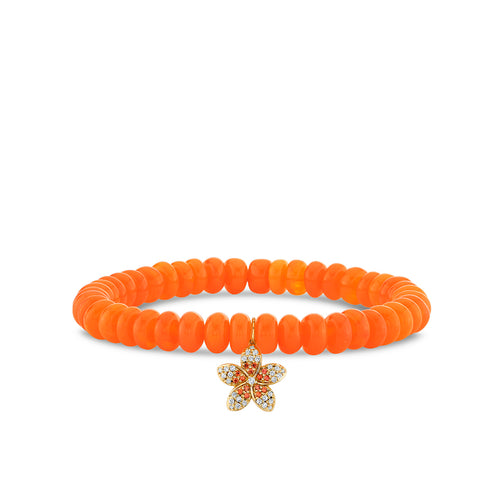 Gold & Diamond Orange Sapphire Plumeria on Orange Opal