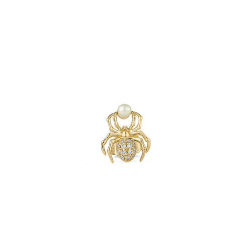 Gold & Diamond Spider Pearl Stud