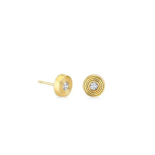 Gold & Diamond Small Fluted Single Stone Stud