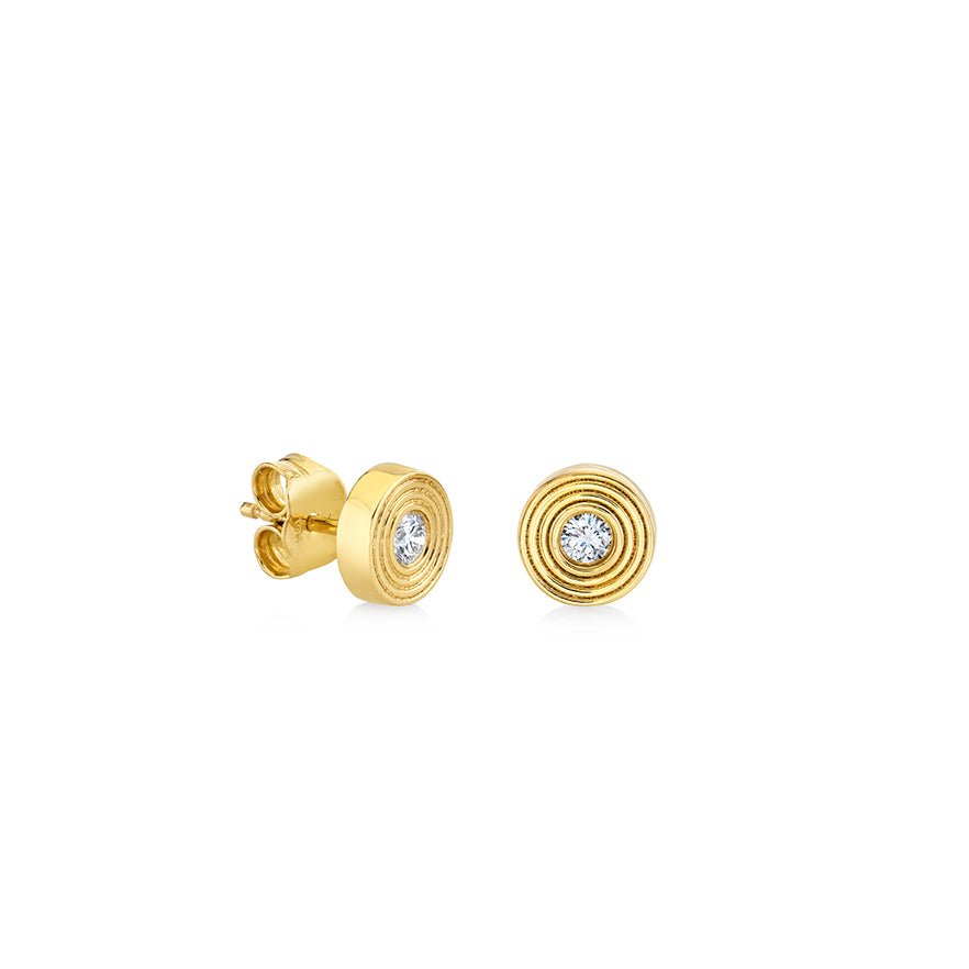 Gold & Diamond Small Fluted Single Stone Stud - Sydney Evan Fine Jewelry