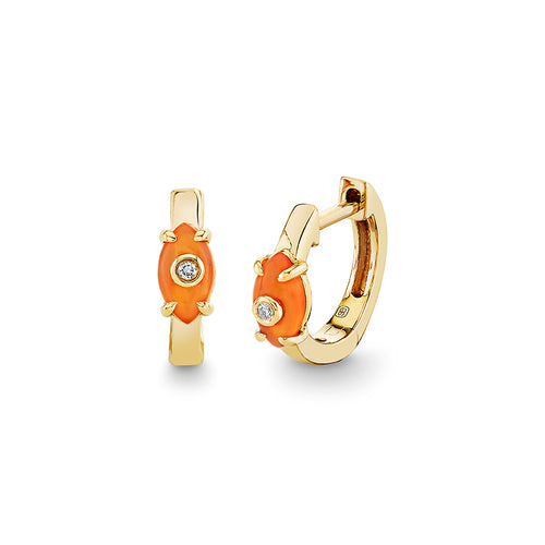 Gold & Diamond Tiny Carved Stone Huggie