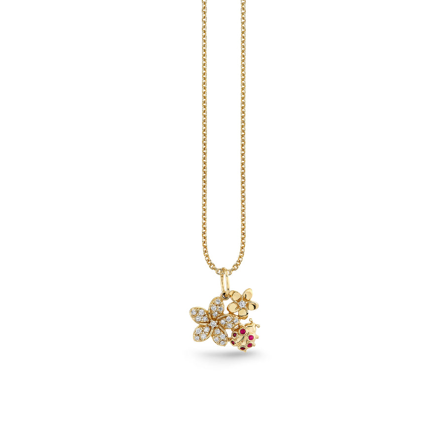 Gold & Diamond Plumeria Ladybug Cluster Charm - Sydney Evan Fine Jewelry