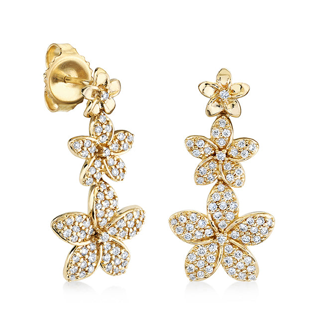 Gold & Diamond Plumeria Linear Earrings - Sydney Evan Fine Jewelry