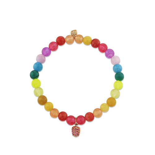 Gold & Ruby Bell Pepper Charm on Rainbow Jade