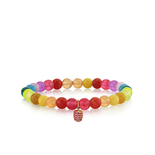 Gold & Ruby Bell Pepper Charm on Rainbow Jade