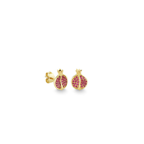 Gold & Ruby Pomegranate Stud