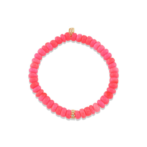 Gold & Diamond 6mm Tiny Daisy Rondelle on Hot Pink Opal