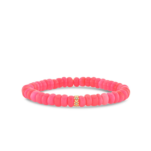 Gold & Diamond 6mm Tiny Daisy Rondelle on Hot Pink Opal