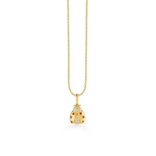 Gold, Diamond & Ruby Ladybug With Open Wings Charm