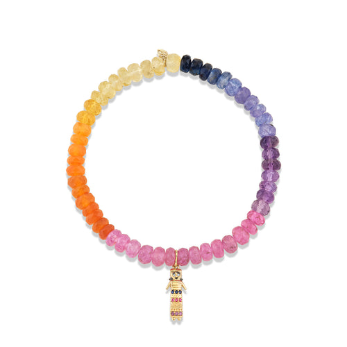 Gold & Gemstone Tiny Daisy Doll on Mix Semi Precious Beads Bracelet