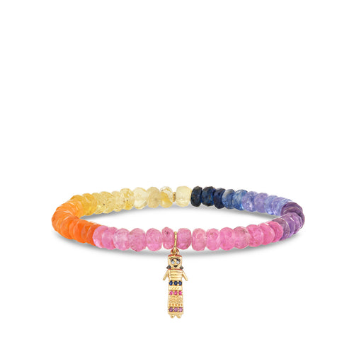 Gold & Gemstone Tiny Daisy Doll on Mix Semi Precious Beads Bracelet
