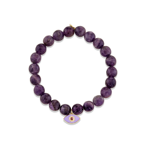 Gold & Amethyst Bezel Sunburst Protective Eye on Amethyst