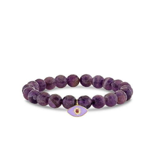 Gold & Amethyst Bezel Sunburst Protective Eye on Amethyst