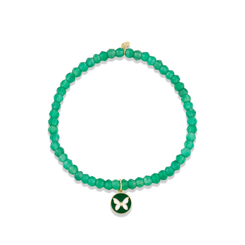 Gold & Enamel Tiny Butterfly Medallion on Green Onyx