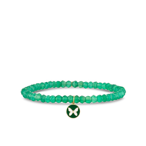 Gold & Enamel Tiny Butterfly Medallion on Green Onyx