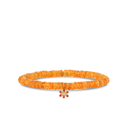 Gold & Diamond Orange Sapphire Small Marquise Eye Prong Set Flower on Spessartite