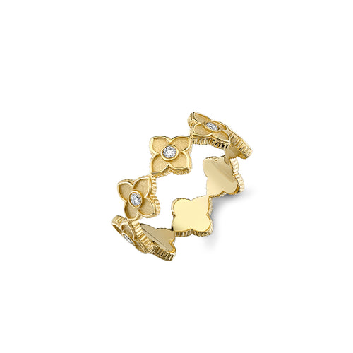 Gold & Diamond Satin Moroccan Flower Eternity Ring