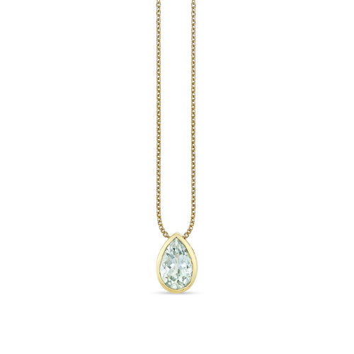 Gold & Aquamarine Icon Mounting Pear Shape Charm Fixed Necklace