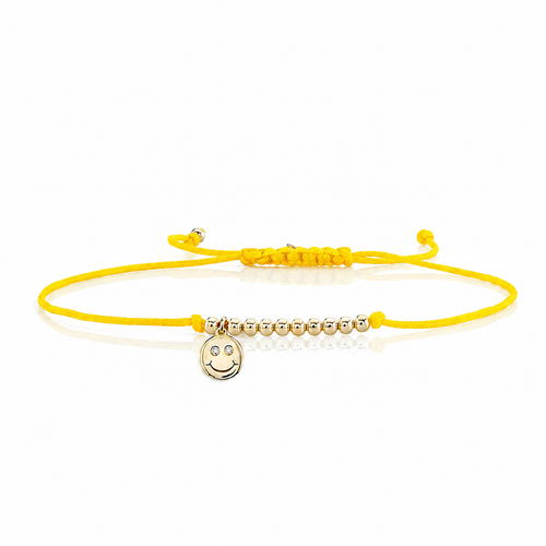 Gold & Diamond Tiny Happy Face Cord Bracelet
