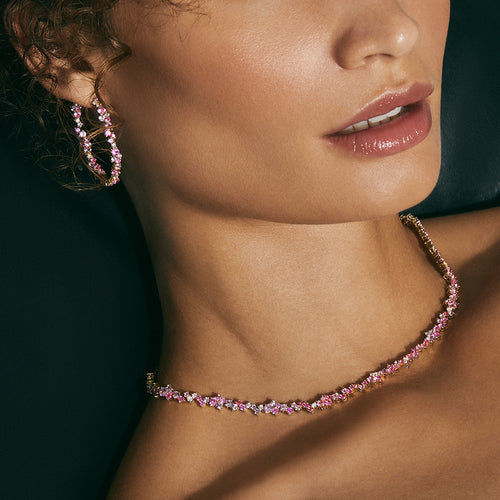 Gold & Diamond Pink Sapphire Cocktail Eternity Necklace