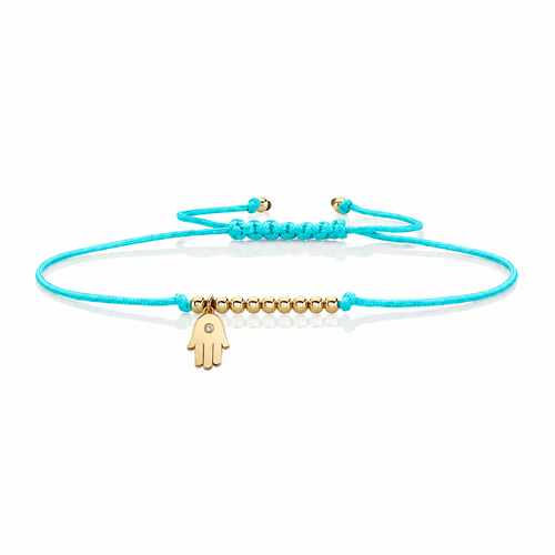 Gold & Diamond Tiny Hamsa Cord Bracelet
