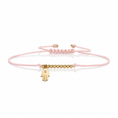 Gold & Diamond Tiny Hamsa Cord Bracelet