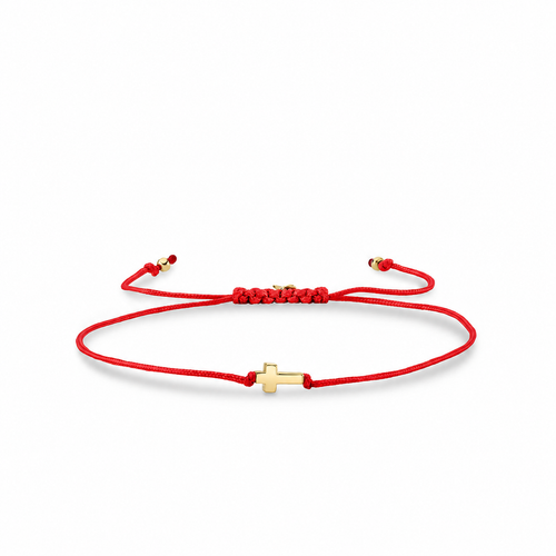 Pure Gold Tiny Cross Bead Cord Bracelet