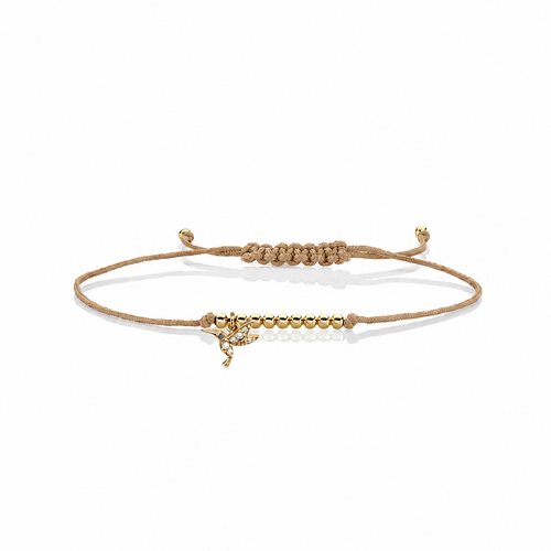 Gold & Diamond Tiny Hummingbird Cord Bracelet