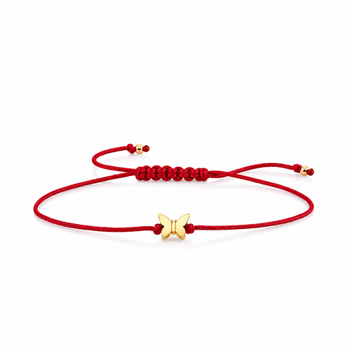 Pure Gold Tiny Butterfly Bead Cord Bracelet