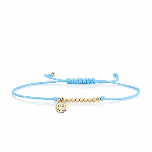 Gold & Diamond Tiny Happy Face Cord Bracelet