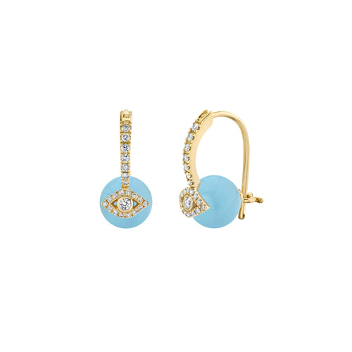 Gold & Diamond Eye Aquamarine Earrings