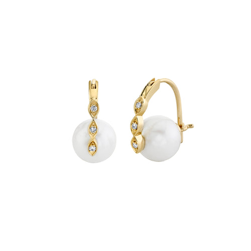 Gold & Diamond Marquise Eye Pearl Earrings