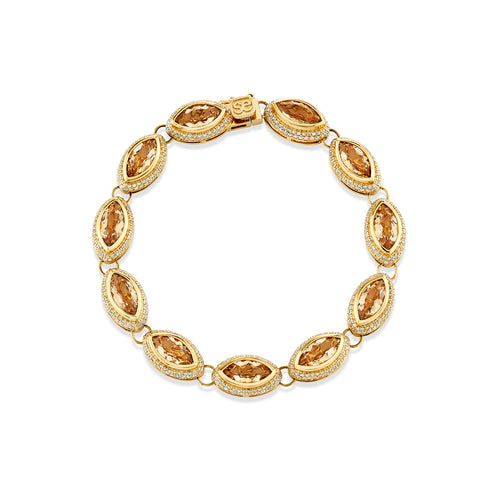 Gold & Diamond Faceted Marquise Eye Light Champagne Quartz Pave Bracelet