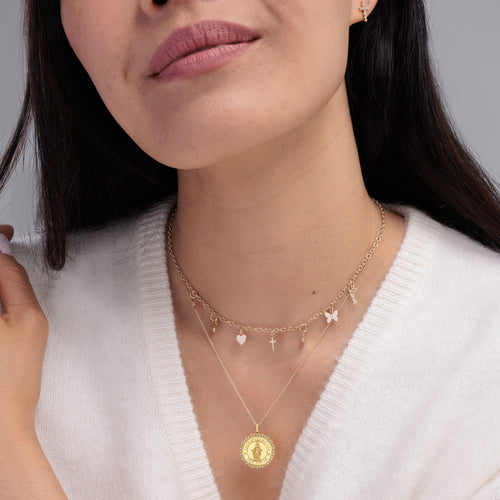 Gold & Diamond Blessed Mother Medal