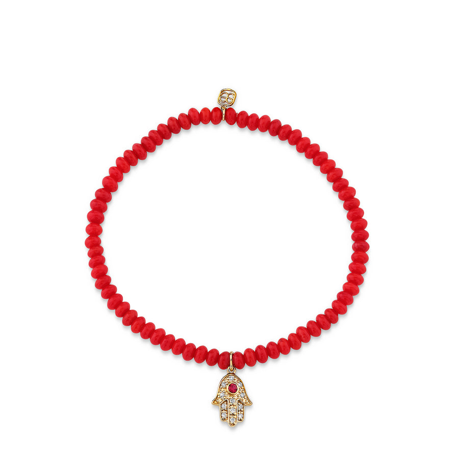Gold & Diamond Mini Hamsa on Red Bamboo Coral - Sydney Evan Fine Jewelry